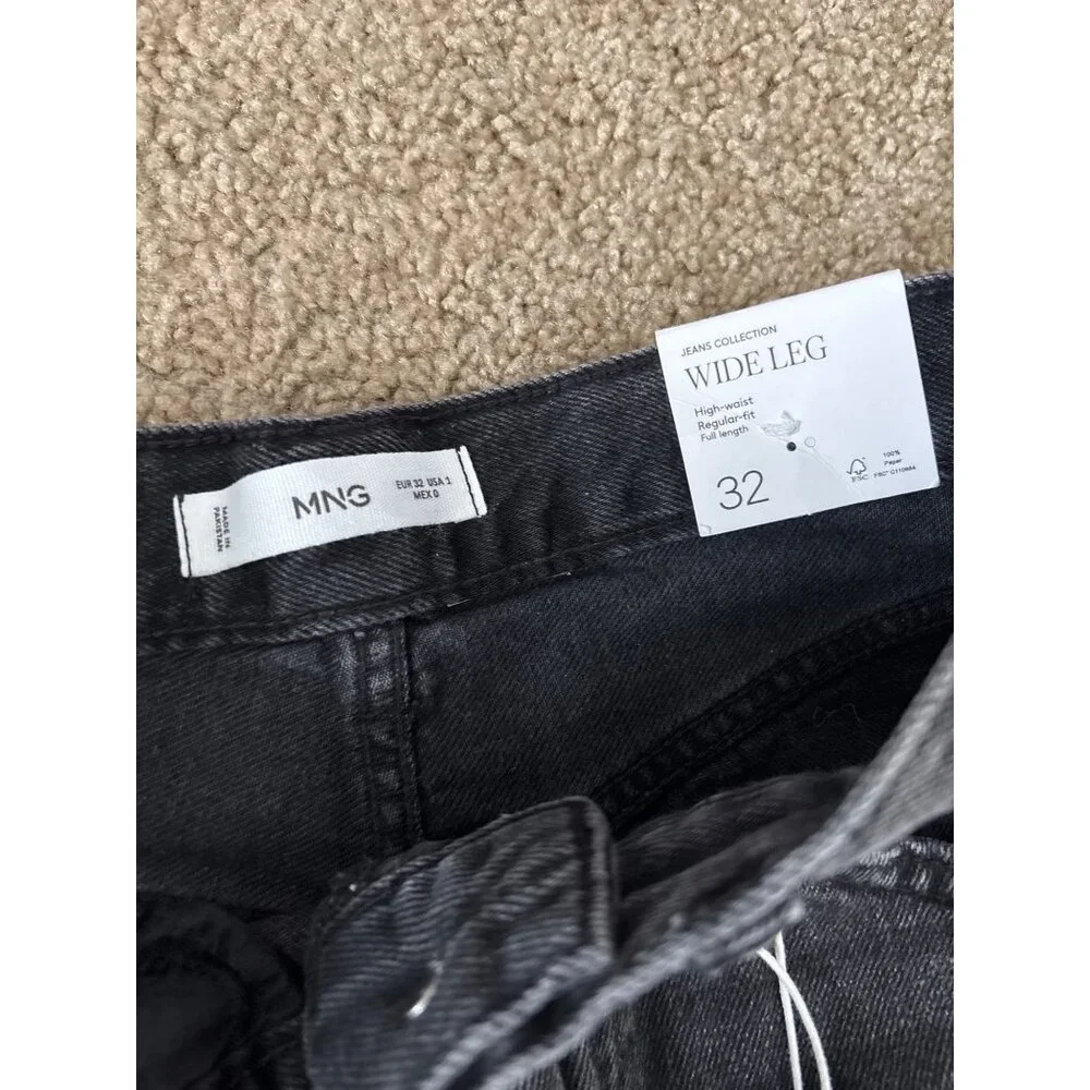 Mango Womens Wide-Leg High-Waist Full-Length Black Denim Jeans, new without tags - Picture 5 of 6